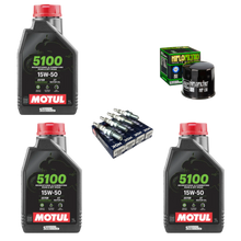 Cargar imagen en el visor de la galería, KIT AFINACION MOTUL 5100 NGK HIFLO R6R R6S GSXR CBR600 F4I